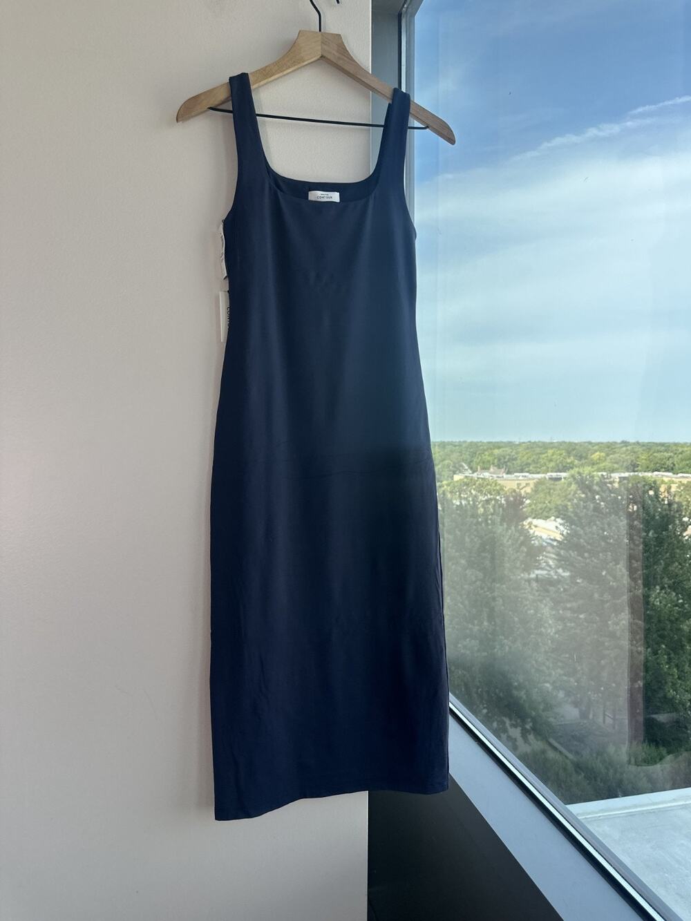 Aritzia Babaton Contour Squareneck Midi Dress Navy Blue Basic Sz S NWT